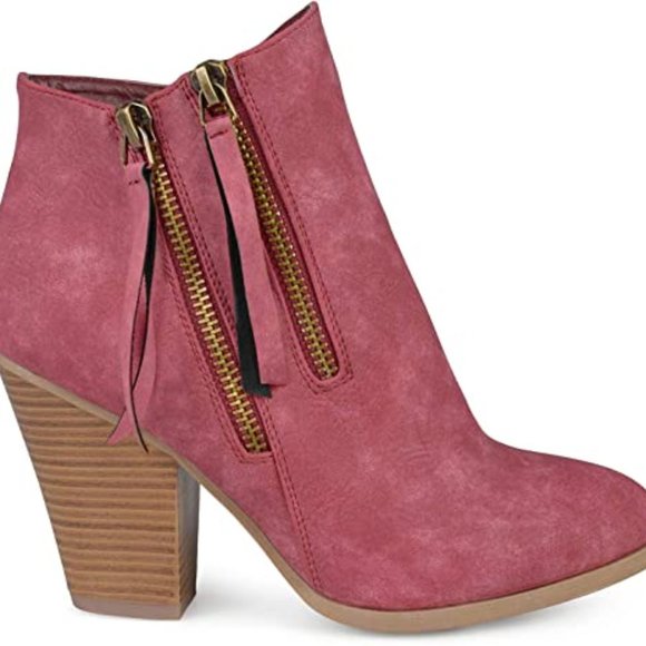 Faux Leather Wood Heel Double Zipper Booties - Picture 1 of 1